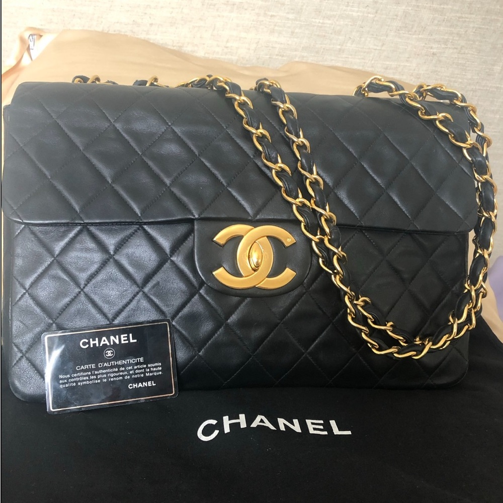 Chanel Black and Gold Quilted Shoulder Bag